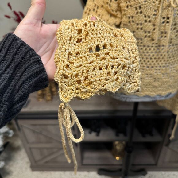 Vintage Crochet Tie Front Sweater Size M Bell Sleeve Y2k Boho Indie Festival - Picture 4 of 9